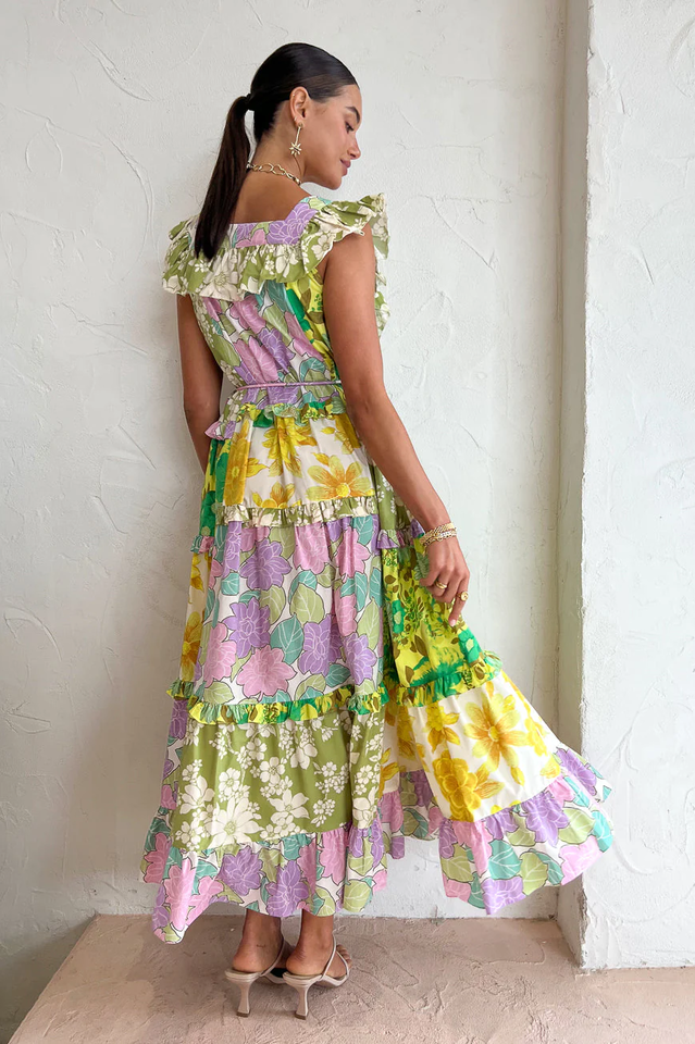 Tiered Patchwork Midi Dress