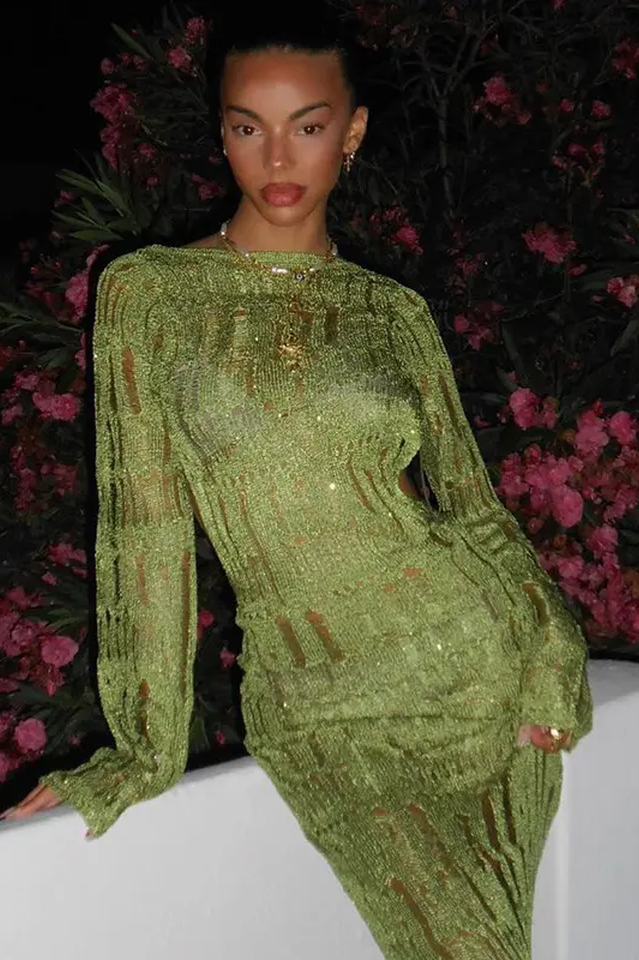 Moss Green Metallic Umbra Dress