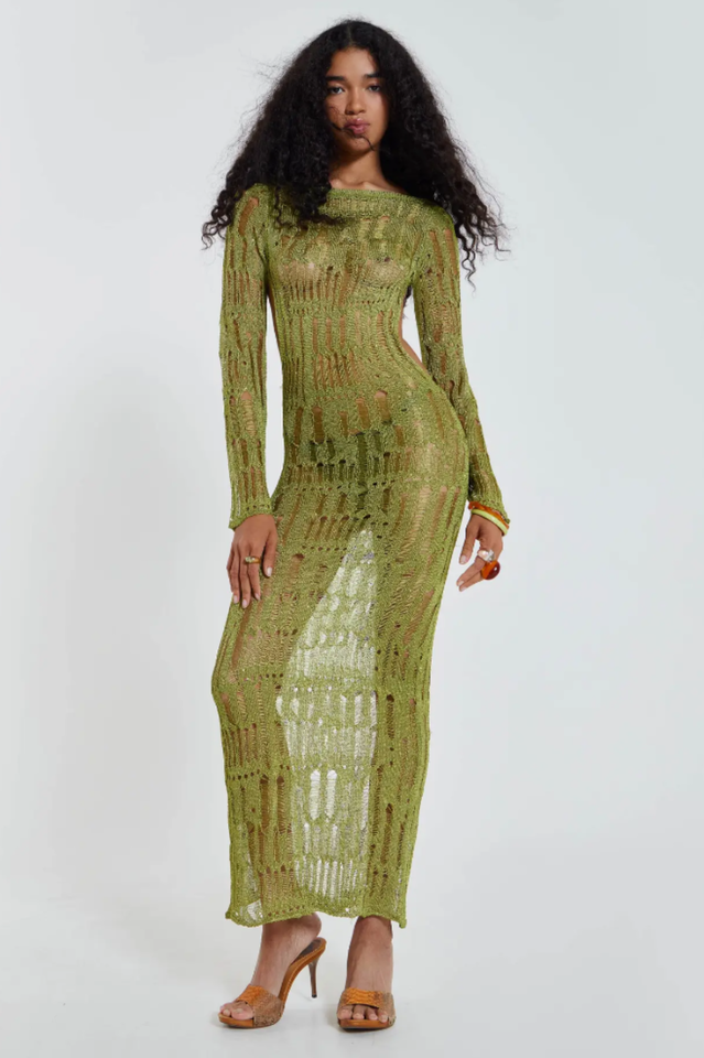 Moss Green Metallic Umbra Dress