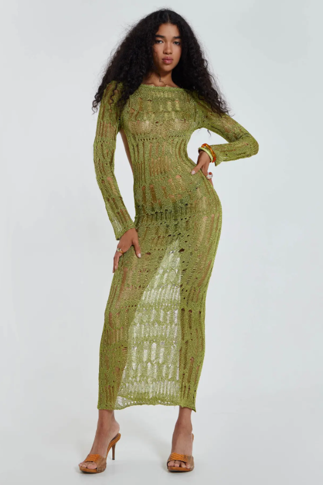 Moss Green Metallic Umbra Dress