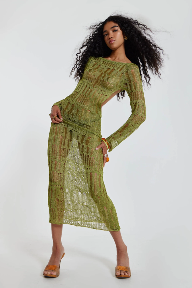 Moss Green Metallic Umbra Dress