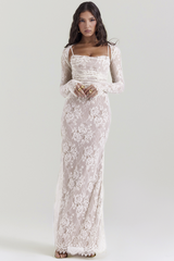 Vintage Cream White Lace Maxi Dress