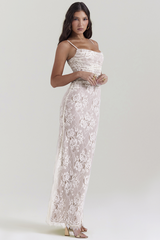 Vintage Cream White Lace Maxi Dress