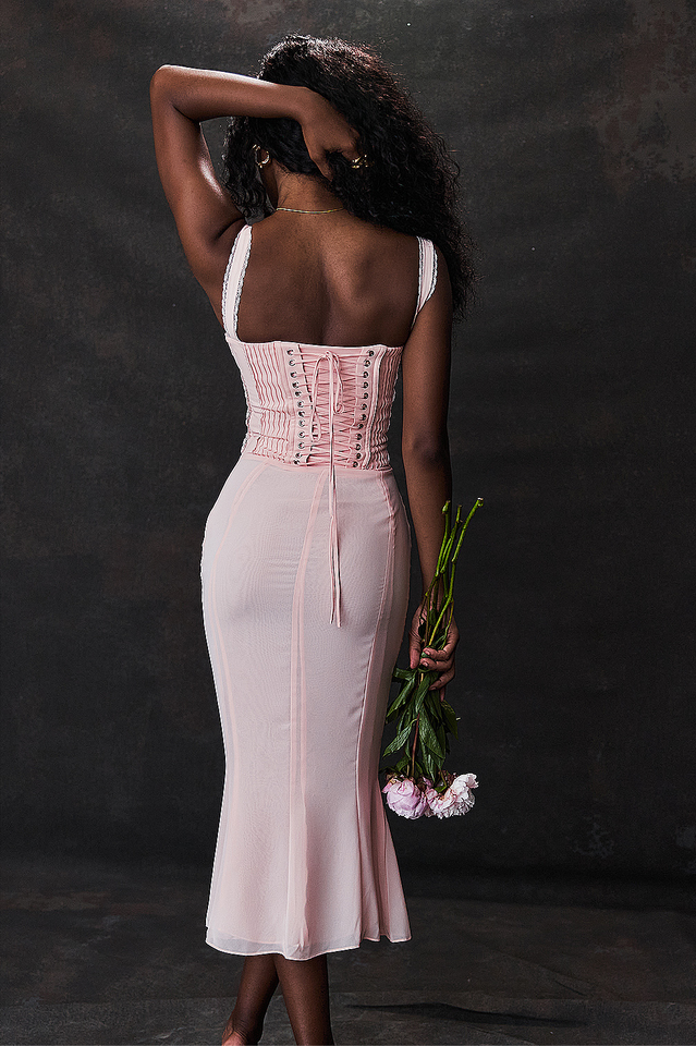 Syrah Soft Peach Strappy Midi Dress