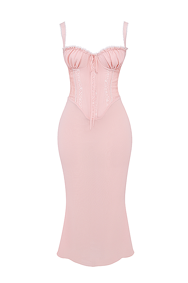 Syrah Soft Peach Strappy Midi Dress