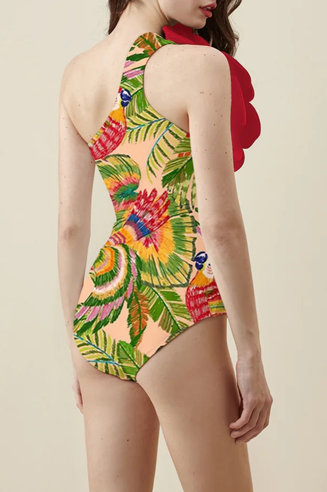 3D Flower One Piece Swimsuit & Skirt Set