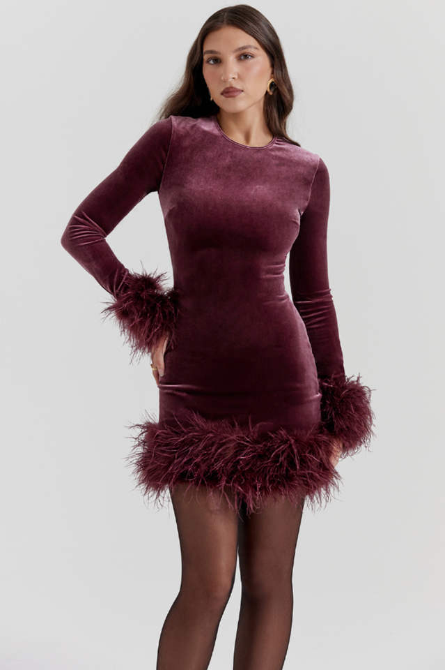 Lavinia Mulberry Velvet Mini Dress