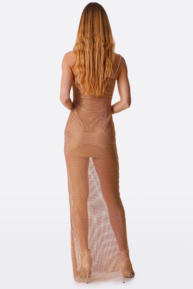 Crystal Embellished Fishnet Maxi Dress