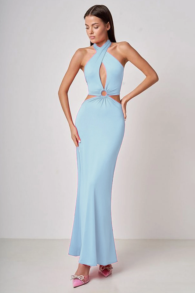 Wrap Front Cutout Backless Maxi Dress