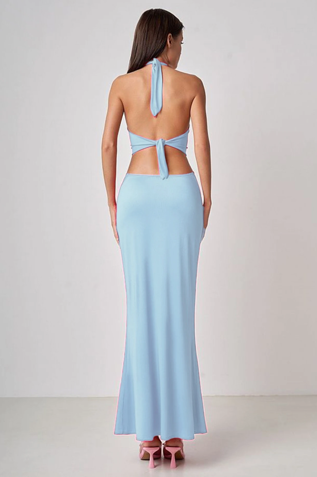 Wrap Front Cutout Backless Maxi Dress