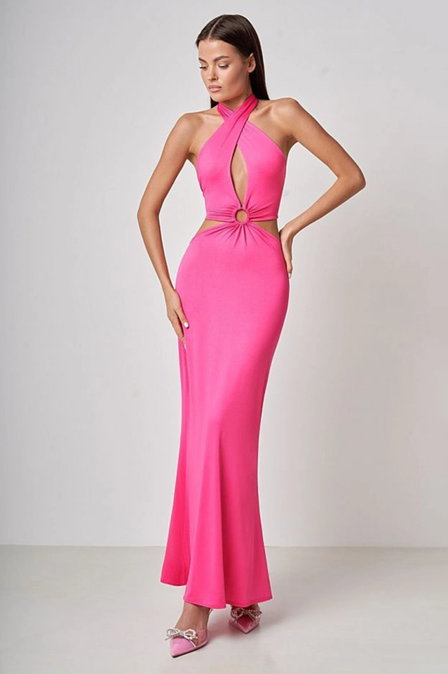 Wrap Front Cutout Backless Maxi Dress