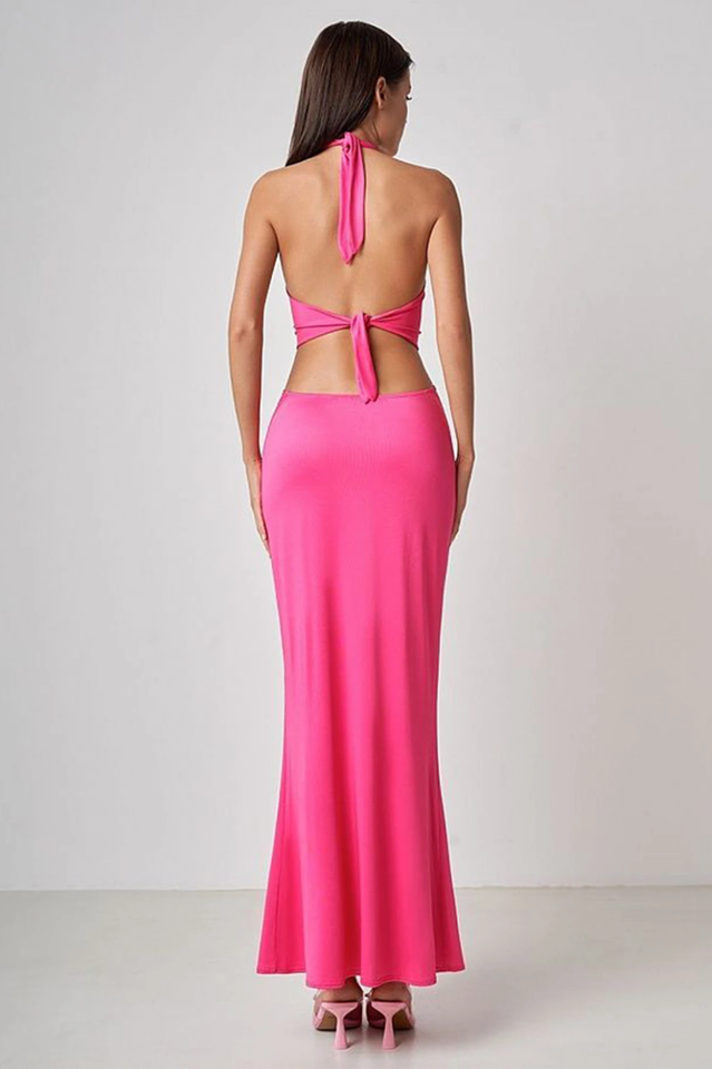 Wrap Front Cutout Backless Maxi Dress