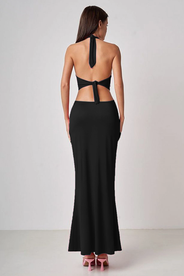 Wrap Front Cutout Backless Maxi Dress