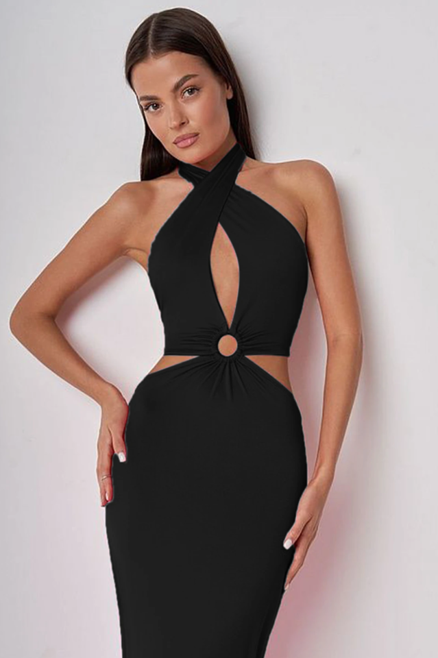 Wrap Front Cutout Backless Maxi Dress