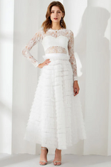 Lace Tiered Ruffle Tulle Maxi Dress