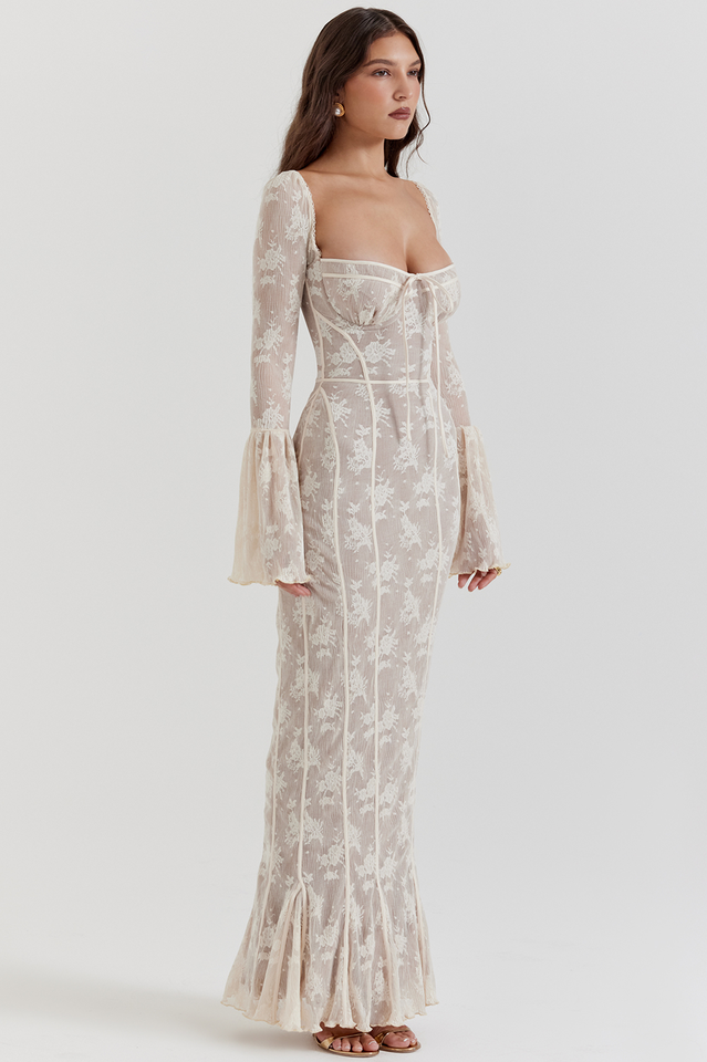 Delilah Vintage Cream Lace Maxi Dress