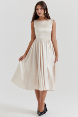 Shayla Retro Cream White Midi Dress