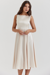 Shayla Retro Cream White Midi Dress