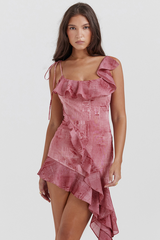 Lyrah Pink Printed Ruffle Mini Dress