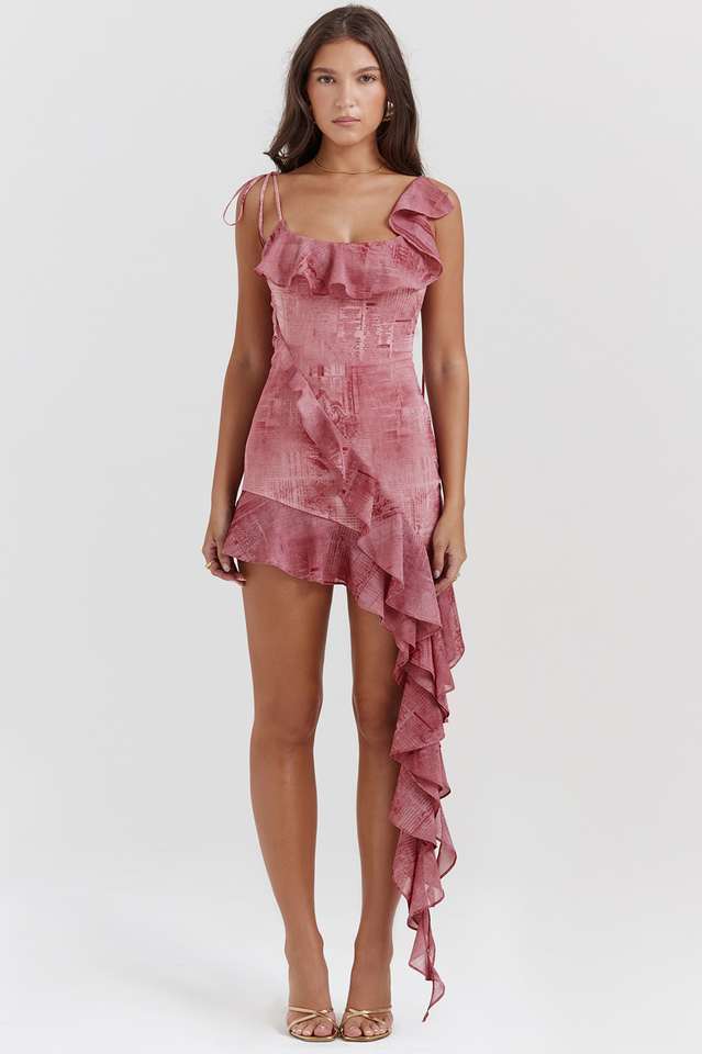 Lyrah Pink Printed Ruffle Mini Dress