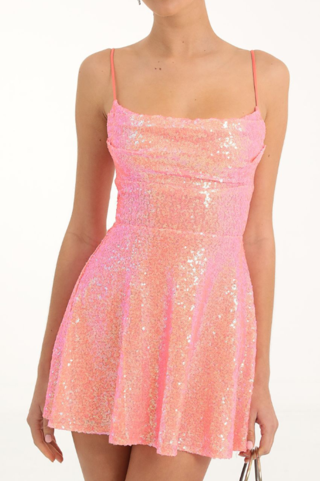 Jewel Sequin Cowl Neck Dress