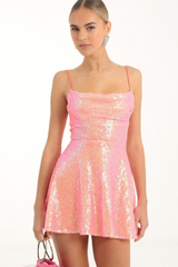 Jewel Sequin Cowl Neck Dress