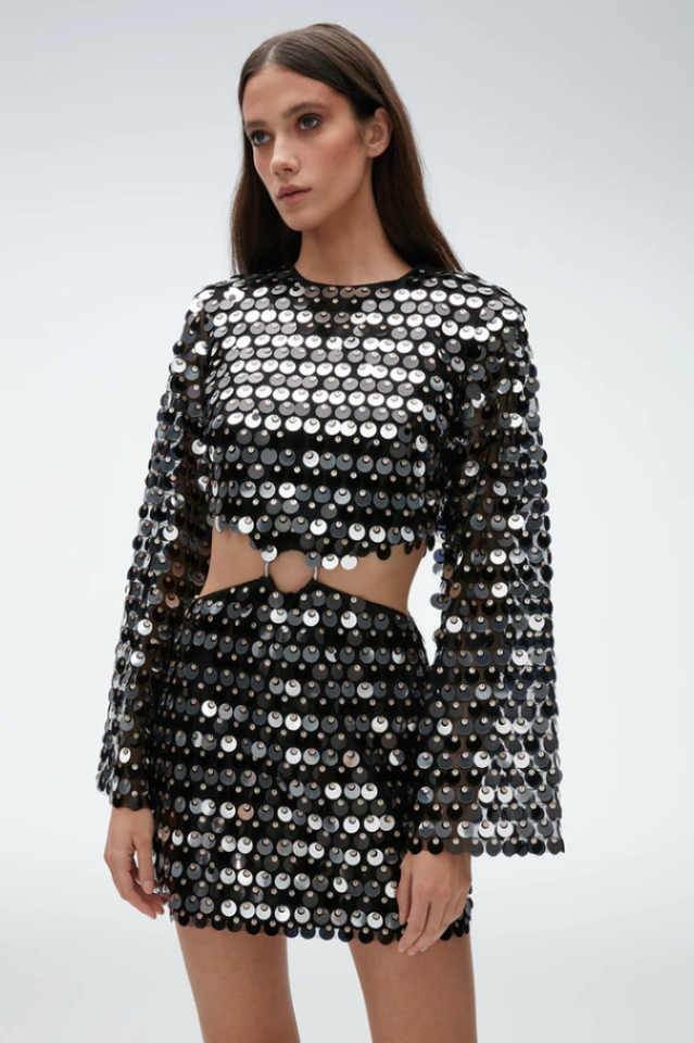 Mirror-Embellished Cutout Dress