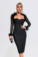 Sweetheart Neckline Black Midi Dress