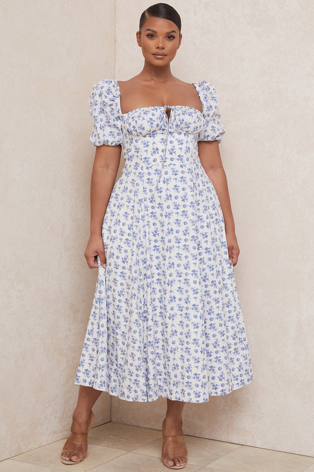 Tallulah Floral Puff Sleeve Midi Dress