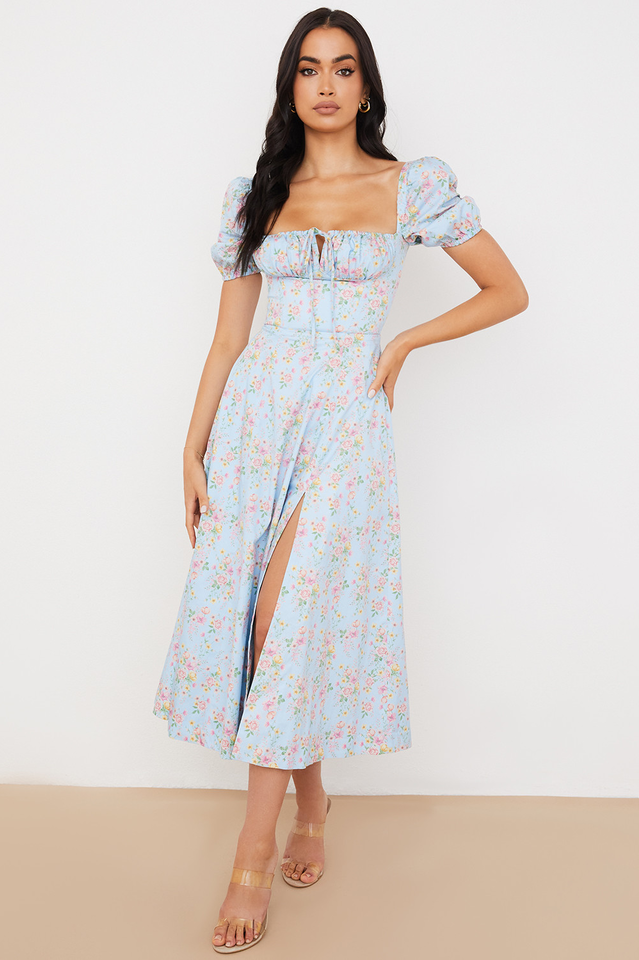 Tallulah Floral Puff Sleeve Midi Dress