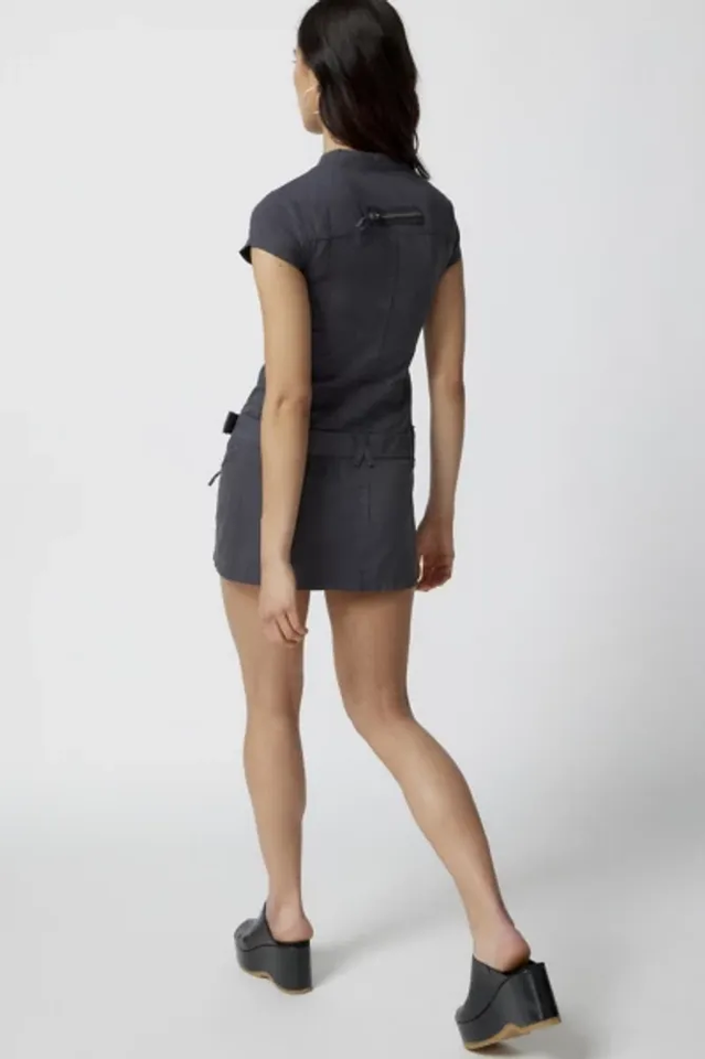 Belted Cargo Mini Dress In Grey