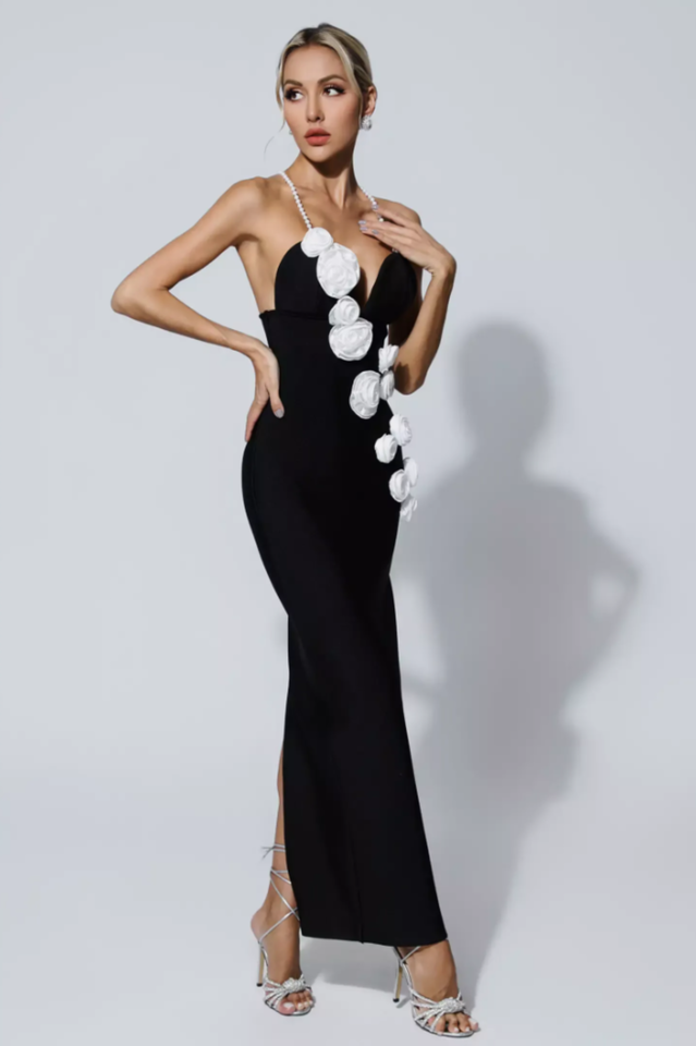 Ventura Flower Pearl Backless Dress