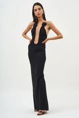 Strapless Plunge Maxi Black Dress