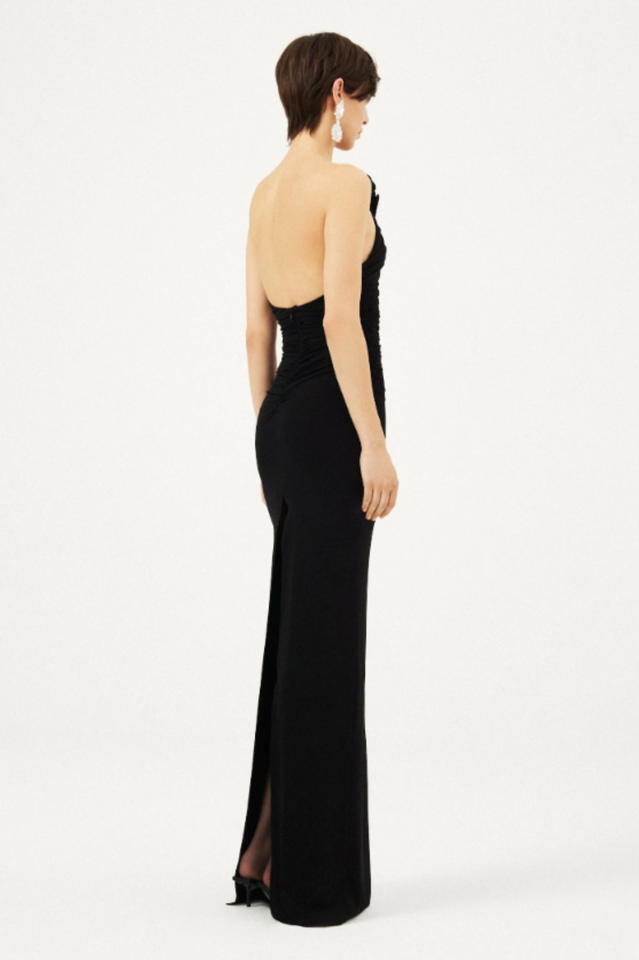 Strapless Plunge Maxi Black Dress