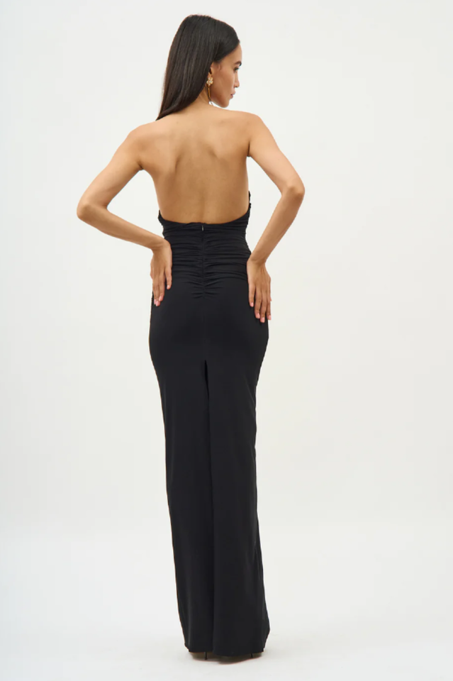 Strapless Plunge Maxi Black Dress