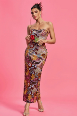 Kamames Strapless Floral Sequined Maxi Dress