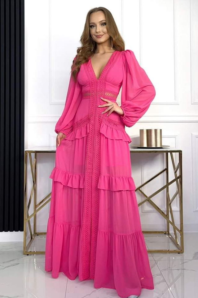 Lorie Long Sleeve Ruffle Gown