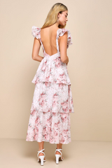 Ivory Floral Burnout Tiered Midi Dress