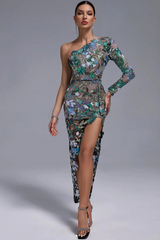 Uriela Sequin Embroidered Asymmetric Dress