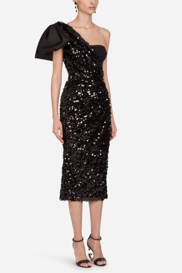 Sequined Longuette Dress With Bow