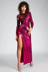 Burgundy Ruched Sequined Maxi Dress