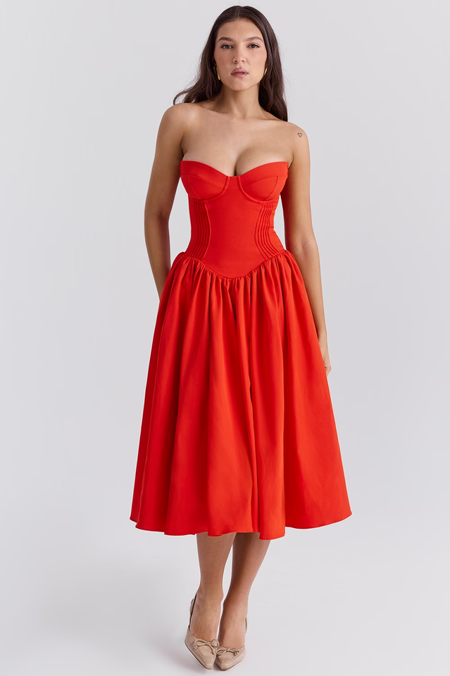 Elizabeth Italian Tomato Midi Sundress