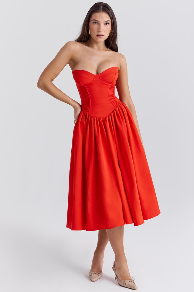 Elizabeth Italian Tomato Midi Sundress