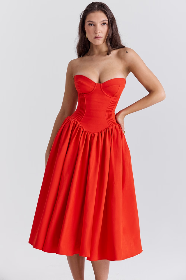 Elizabeth Italian Tomato Midi Sundress