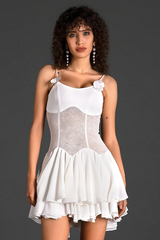 Ganili Spaghetti Sheer Ruffle Mini Dress