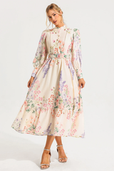 Floral Long Sleeve Maxi Dress With Belt