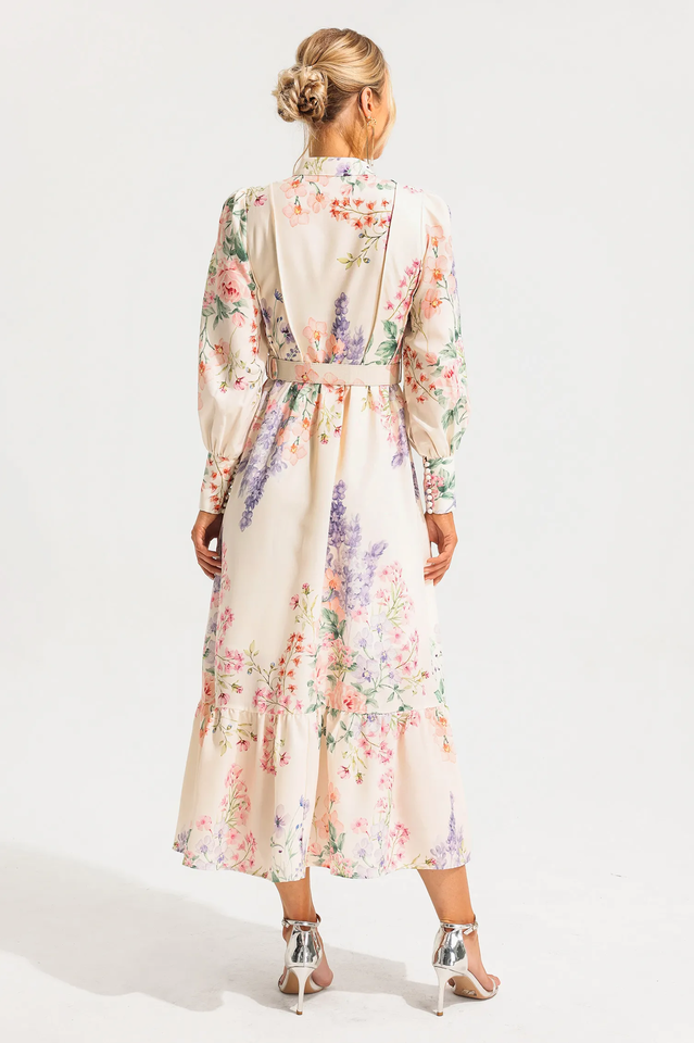 Floral Long Sleeve Maxi Dress With Belt