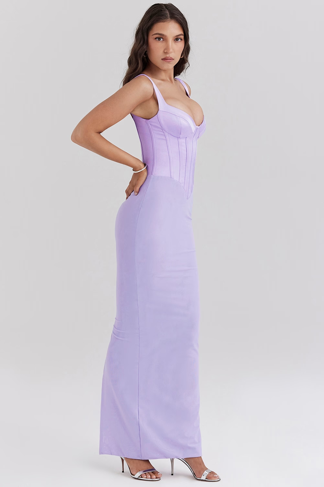 Breeze Orchid Satin Corset Maxi Dress