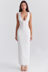 Sophina English Embroidery Deep V Maxi Dress