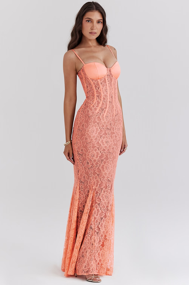 Cordelia Sorbet Lace Godet Maxi Dress